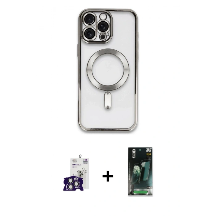 MARSİLYAN™- iPhone 16 Pro Max Kılıf Nova Işık Özel Seri - Siyah 360 Mat Full Body Arka Koruyucu + Bilvis Titan Kamera Lens - TMGI
