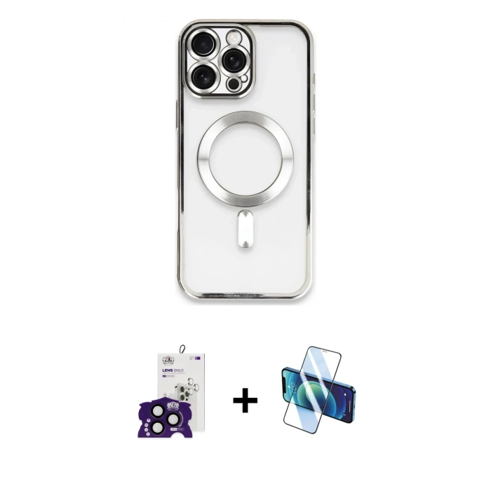 MARSİLYAN™- iPhone 16 Pro Max Kılıf Nova Işık Özel Seri - Siyah 3D Antistatik Cam Ekran Koruyucu + Bilvis Titan Kamera Lens - SH