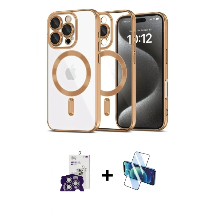 MARSİLYAN™- iPhone 16 Pro Max Kılıf Nova Işık Özel Seri - Siyah 3D Antistatik Cam Ekran Koruyucu + Bilvis Titan Kamera Lens - GS