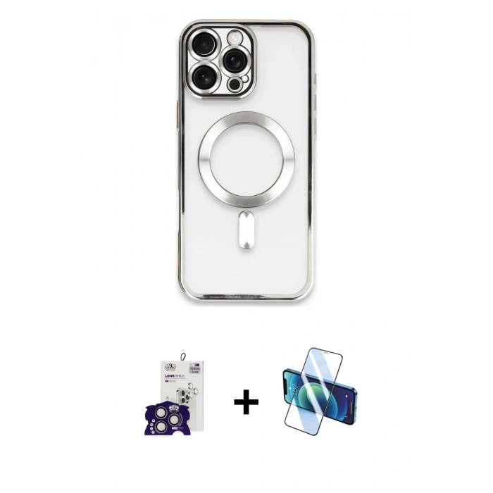 MARSİLYAN™- iPhone 16 Pro Max Kılıf Nova Işık Özel Seri - Siyah 3D Antistatik Cam Ekran Koruyucu + Bilvis Titan Kamera Lens - TMGI
