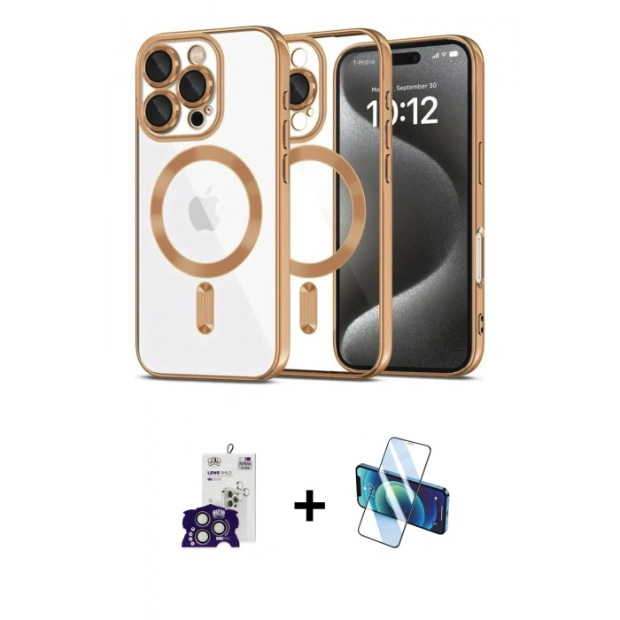 MARSİLYAN™- iPhone 16 Pro Max Kılıf Nova Işık Özel Seri - Siyah 3D Antistatik Cam Ekran Koruyucu + Bilvis Titan Kamera Lens - TMGI