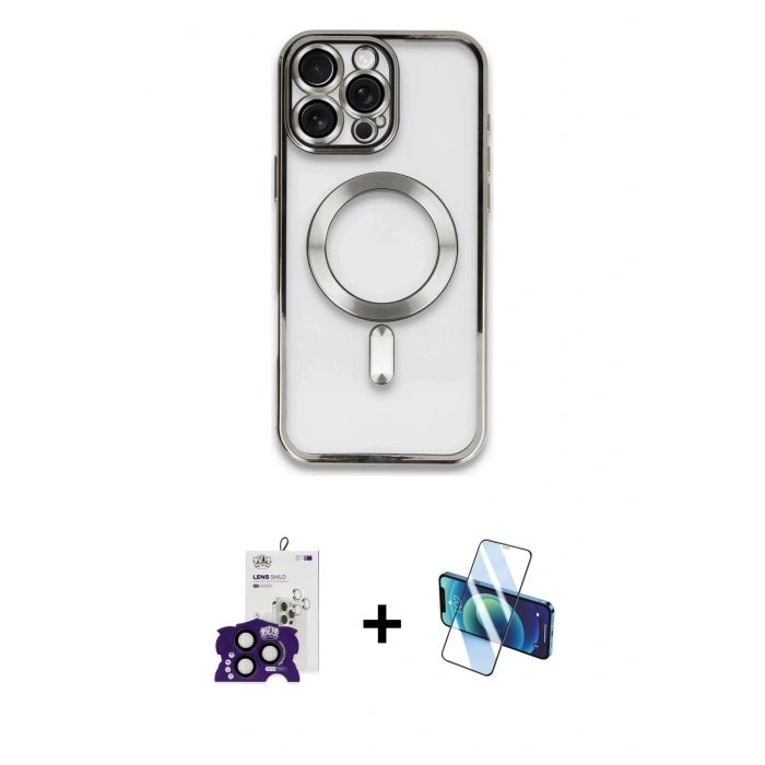 MARSİLYAN™- iPhone 16 Pro Max Kılıf Nova Işık Özel Seri - Siyah 3D Antistatik Cam Ekran Koruyucu + Bilvis Titan Kamera Lens - SH