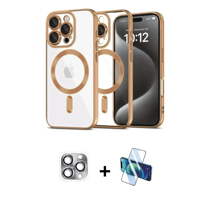 MARSİLYAN™- iPhone 16 Pro Max Kılıf Nova Işık Özel Seri - Siyah 3D Antistatik Cam Ekran Koruyucu + Pers Alüminyum Kamera Lens - GI