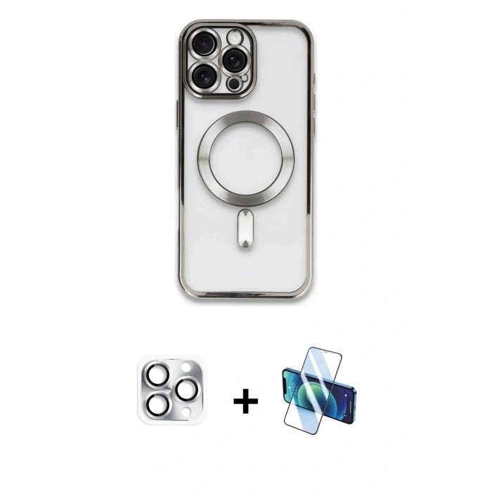 MARSİLYAN™- iPhone 16 Pro Max Kılıf Nova Işık Özel Seri - Siyah 3D Antistatik Cam Ekran Koruyucu + Pers Alüminyum Kamera Lens - GS