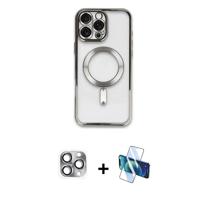 MARSİLYAN™- iPhone 16 Pro Max Kılıf Nova Işık Özel Seri - Siyah 3D Antistatik Cam Ekran Koruyucu + Pers Alüminyum Kamera Lens - GI