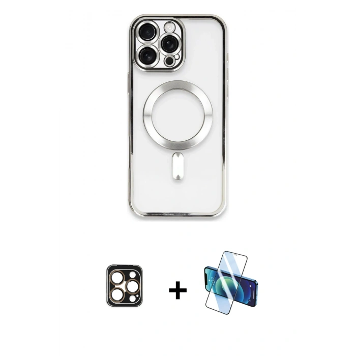 MARSİLYAN™- iPhone 16 Pro Max Kılıf Nova Işık Özel Seri - Siyah 3D Antistatik Cam Ekran Koruyucu + PVD Metal Kamera Lens - GD