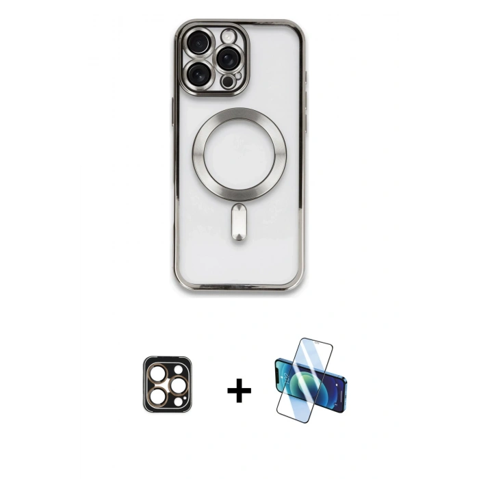 MARSİLYAN™- iPhone 16 Pro Max Kılıf Nova Işık Özel Seri - Siyah 3D Antistatik Cam Ekran Koruyucu + PVD Metal Kamera Lens - GD