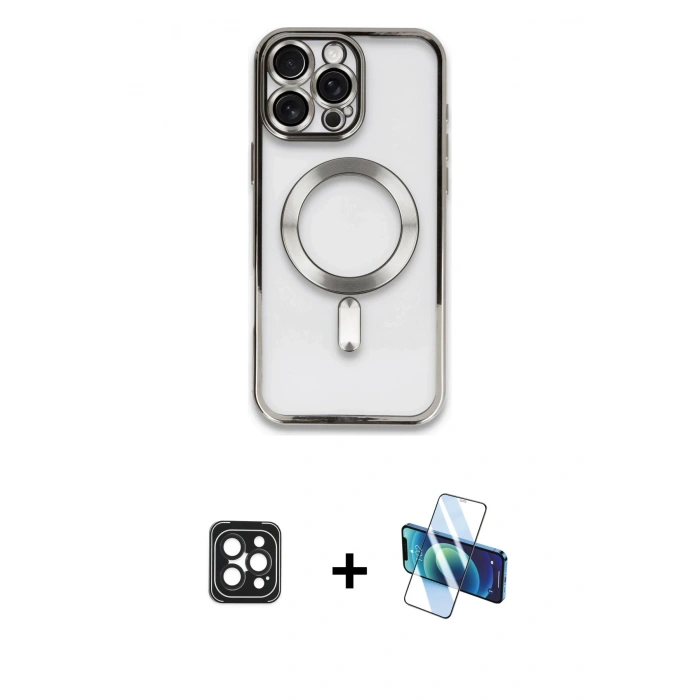 MARSİLYAN™- iPhone 16 Pro Max Kılıf Nova Işık Özel Seri - Siyah 3D Antistatik Cam Ekran Koruyucu + PVD Metal Kamera Lens - SH