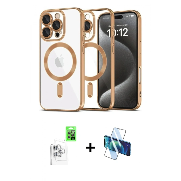 MARSİLYAN™- iPhone 16 Pro Max Kılıf Nova Işık Özel Seri - Siyah 3D Antistatik Cam Ekran Koruyucu + Raze Metal Kamera Lens - BZ