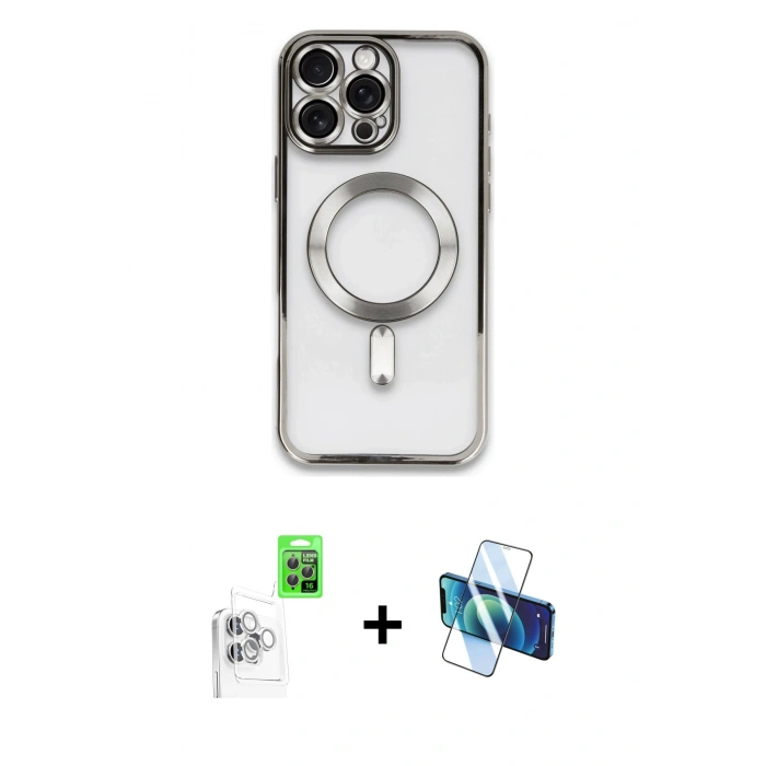 MARSİLYAN™- iPhone 16 Pro Max Kılıf Nova Işık Özel Seri - Siyah 3D Antistatik Cam Ekran Koruyucu + Raze Metal Kamera Lens - BZ