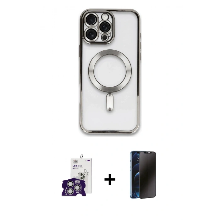 MARSİLYAN™- iPhone 16 Pro Max Kılıf Nova Işık Özel Seri - Siyah 3D Antistatik Hayalet Cam Ekran Koruyucu + Bilvis Titan Kamera Lens - GS
