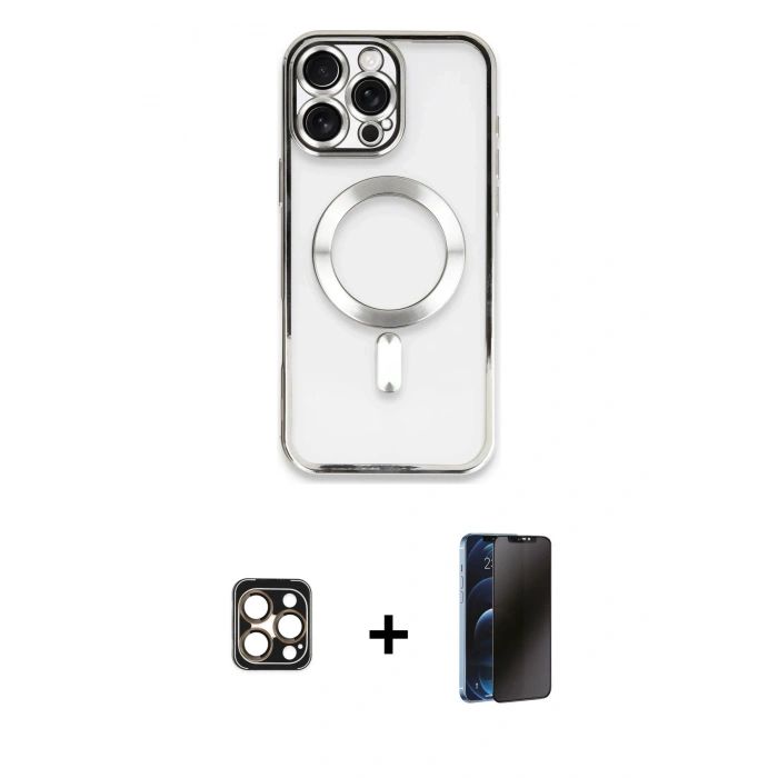 MARSİLYAN™- iPhone 16 Pro Max Kılıf Nova Işık Özel Seri - Siyah 3D Antistatik Hayalet Cam Ekran Koruyucu + PVD Metal Kamera Lens - GD