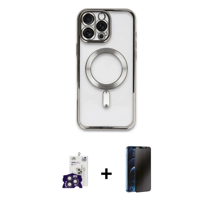 MARSİLYAN™- iPhone 16 Pro Max Kılıf Nova Işık Özel Seri - Siyah 3D Antistatik Hayalet Cam Ekran Koruyucu + Bilvis Titan Kamera Lens - TMGI