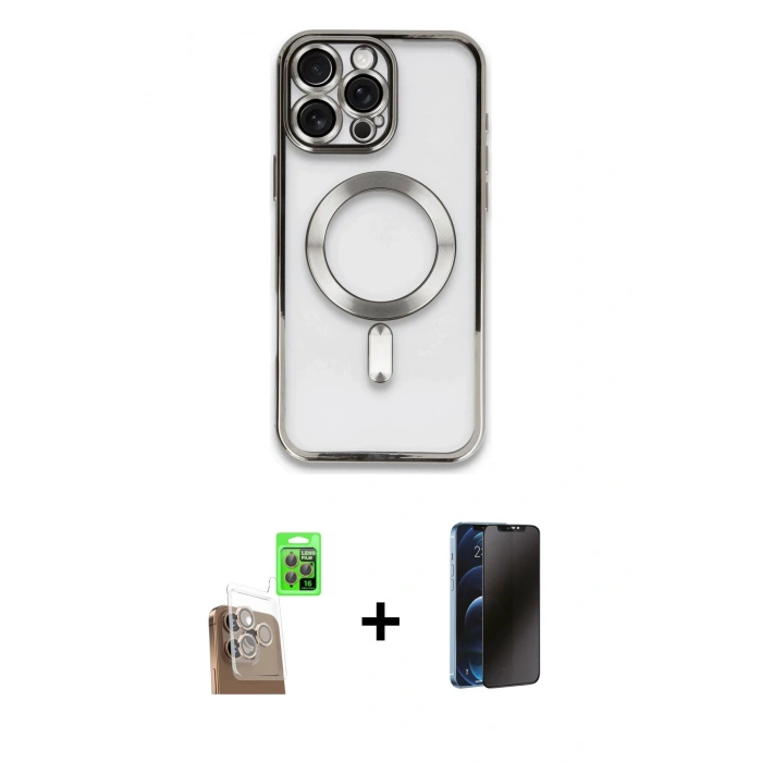 MARSİLYAN™- iPhone 16 Pro Max Kılıf Nova Işık Özel Seri - Siyah 3D Antistatik Hayalet Cam Ekran Koruyucu + Raze Metal Kamera Lens - CLTM