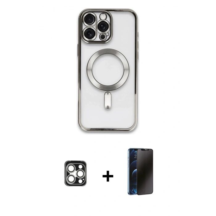 MARSİLYAN™- iPhone 16 Pro Max Kılıf Nova Işık Özel Seri - Siyah 3D Antistatik Hayalet Cam Ekran Koruyucu + PVD Metal Kamera Lens - GS