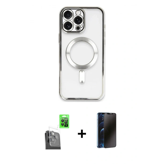 MARSİLYAN™- iPhone 16 Pro Max Kılıf Nova Işık Özel Seri - Siyah 3D Antistatik Hayalet Cam Ekran Koruyucu + Raze Metal Kamera Lens - SH