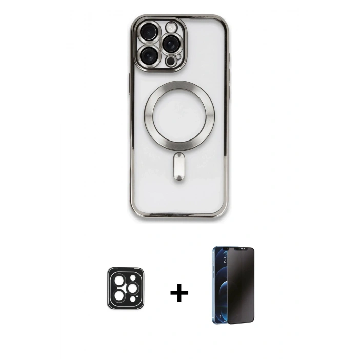 MARSİLYAN™- iPhone 16 Pro Max Kılıf Nova Işık Özel Seri - Siyah 3D Antistatik Hayalet Cam Ekran Koruyucu + PVD Metal Kamera Lens - SH