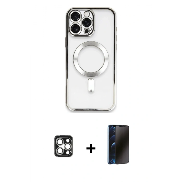 MARSİLYAN™- iPhone 16 Pro Max Kılıf Nova Işık Özel Seri - Siyah 3D Antistatik Hayalet Cam Ekran Koruyucu + PVD Metal Kamera Lens - GS