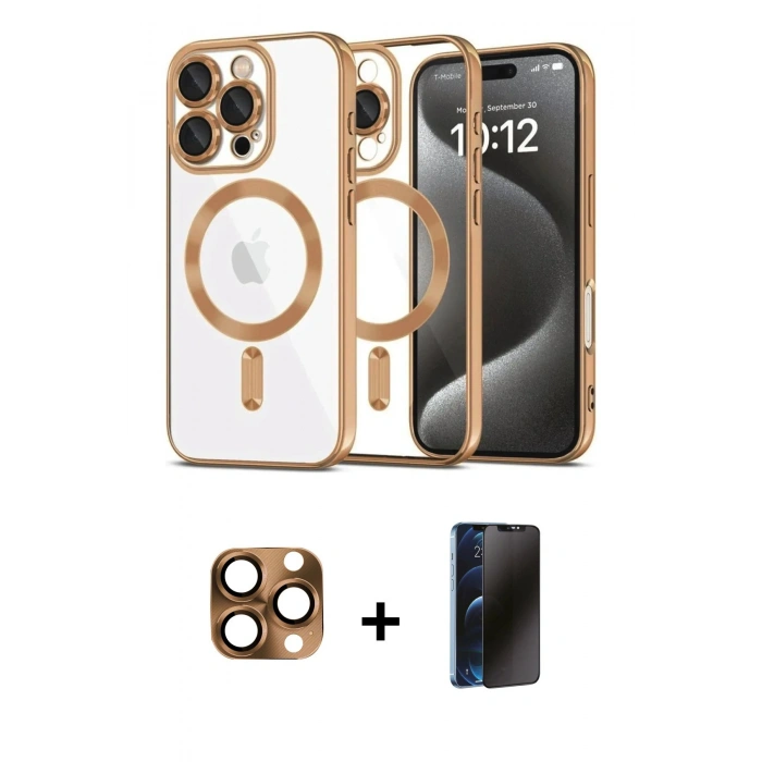 MARSİLYAN™- iPhone 16 Pro Max Kılıf Nova Işık Özel Seri - Siyah 3D Antistatik Hayalet Cam Ekran Koruyucu + Pers Alüminyum Kamera Lens - CLTM