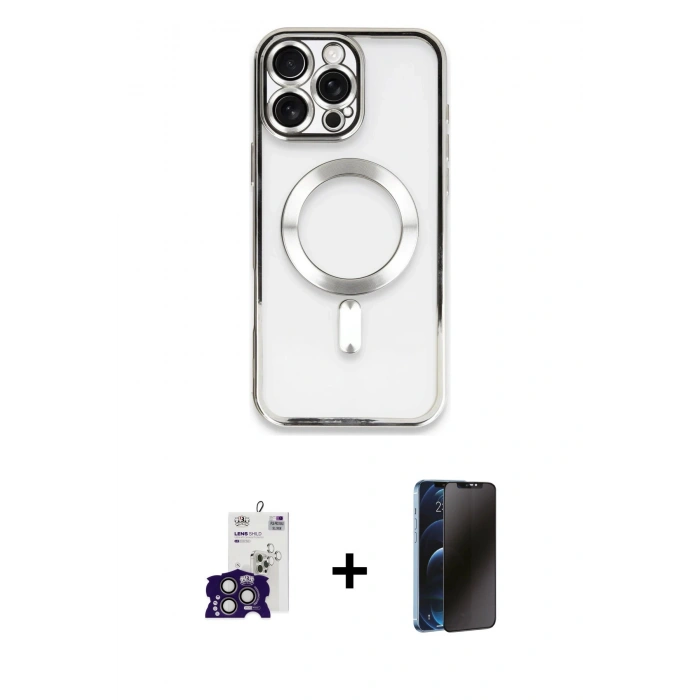 MARSİLYAN™- iPhone 16 Pro Max Kılıf Nova Işık Özel Seri - Siyah 3D Antistatik Hayalet Cam Ekran Koruyucu + Bilvis Titan Kamera Lens - TMGI