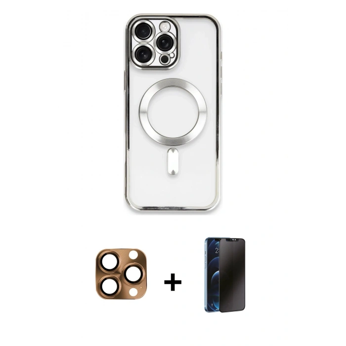 MARSİLYAN™- iPhone 16 Pro Max Kılıf Nova Işık Özel Seri - Siyah 3D Antistatik Hayalet Cam Ekran Koruyucu + Pers Alüminyum Kamera Lens - CLTM
