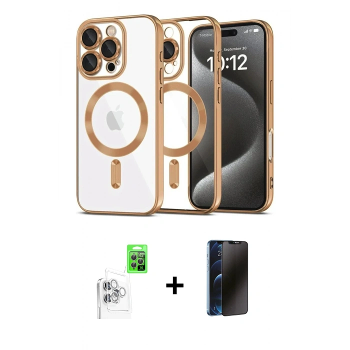 MARSİLYAN™- iPhone 16 Pro Max Kılıf Nova Işık Özel Seri - Siyah 3D Antistatik Hayalet Cam Ekran Koruyucu + Raze Metal Kamera Lens - BZ