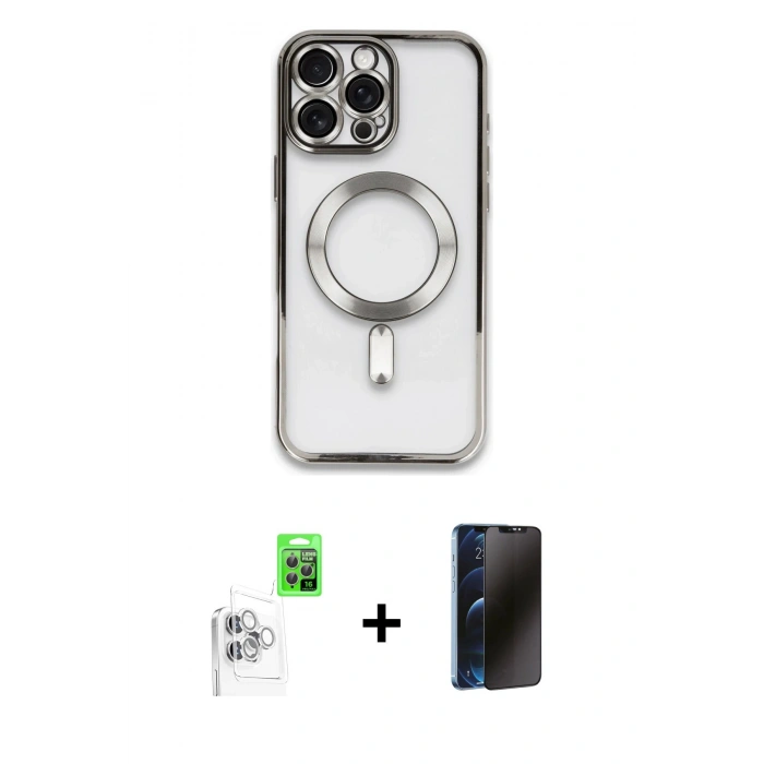 MARSİLYAN™- iPhone 16 Pro Max Kılıf Nova Işık Özel Seri - Siyah 3D Antistatik Hayalet Cam Ekran Koruyucu + Raze Metal Kamera Lens - BZ