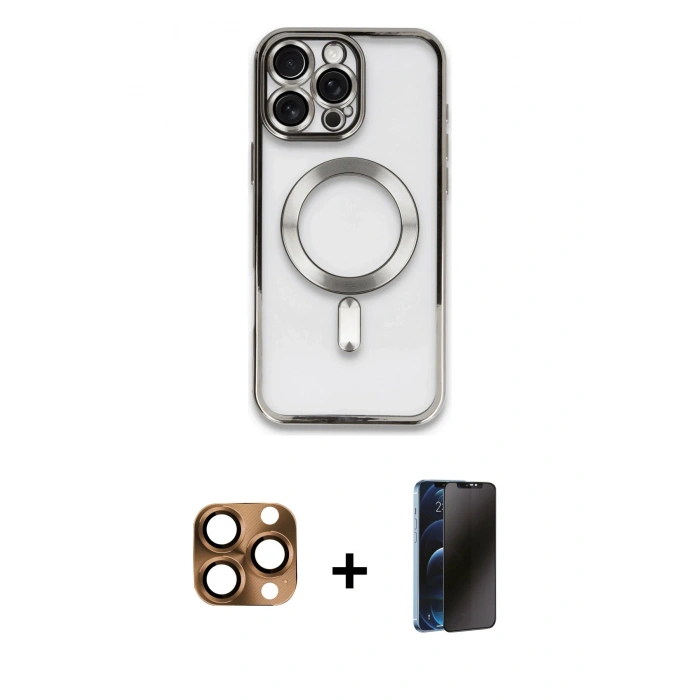 MARSİLYAN™- iPhone 16 Pro Max Kılıf Nova Işık Özel Seri - Siyah 3D Antistatik Hayalet Cam Ekran Koruyucu + Pers Alüminyum Kamera Lens - CLTM