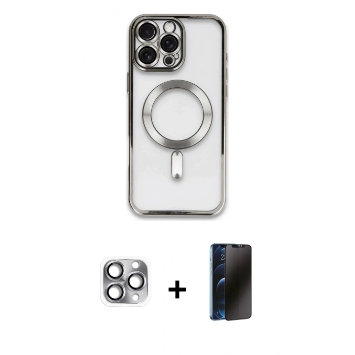 MARSİLYAN™- iPhone 16 Pro Max Kılıf Nova Işık Özel Seri - Siyah 3D Antistatik Hayalet Cam Ekran Koruyucu + Pers Alüminyum Kamera Lens - GI