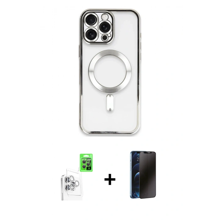 MARSİLYAN™- iPhone 16 Pro Max Kılıf Nova Işık Özel Seri - Siyah 3D Antistatik Hayalet Cam Ekran Koruyucu + Raze Metal Kamera Lens - BZ