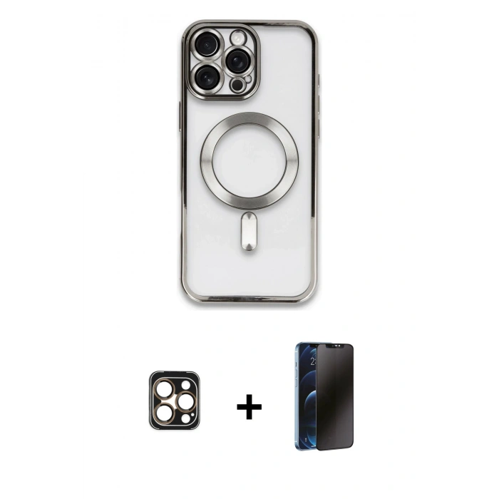 MARSİLYAN™- iPhone 16 Pro Max Kılıf Nova Işık Özel Seri - Siyah 3D Antistatik Hayalet Cam Ekran Koruyucu + PVD Metal Kamera Lens - GD