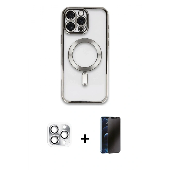 MARSİLYAN™- iPhone 16 Pro Max Kılıf Nova Işık Özel Seri - Siyah 3D Antistatik Hayalet Cam Ekran Koruyucu + Pers Alüminyum Kamera Lens - GS