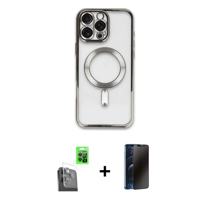 MARSİLYAN™- iPhone 16 Pro Max Kılıf Nova Işık Özel Seri - Siyah 3D Antistatik Hayalet Cam Ekran Koruyucu + Raze Metal Kamera Lens - SH