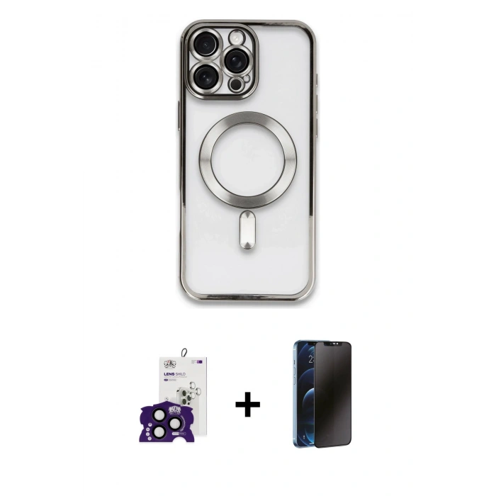MARSİLYAN™- iPhone 16 Pro Max Kılıf Nova Işık Özel Seri - Siyah 3D Antistatik Hayalet Cam Ekran Koruyucu + Bilvis Titan Kamera Lens - SH