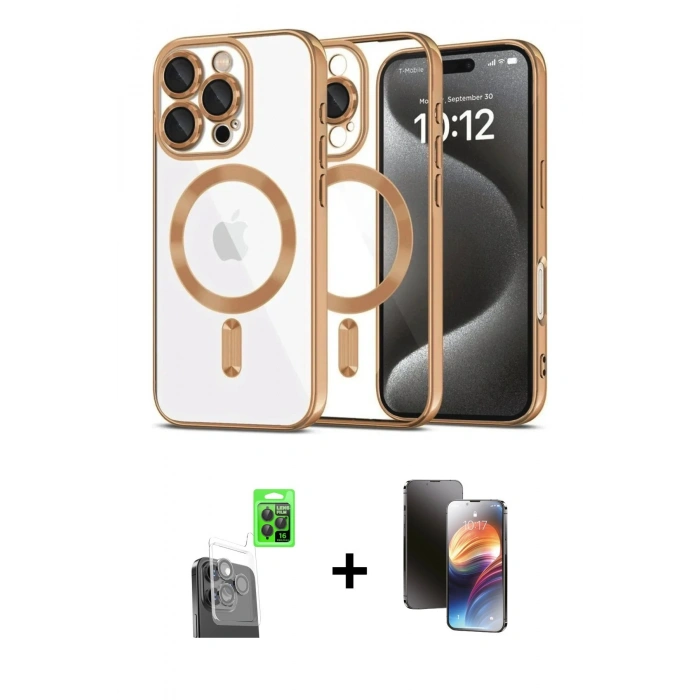 MARSİLYAN™- iPhone 16 Pro Max Kılıf Nova Işık Özel Seri - Siyah 3D Antistatik Mat Seramik Nano Ekran Koruyucu + Raze Metal Kamera Lens - SH