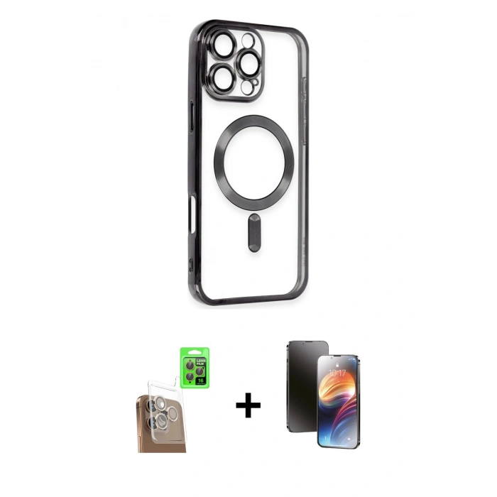 MARSİLYAN™- iPhone 16 Pro Max Kılıf Nova Işık Özel Seri - Siyah 3D Antistatik Mat Seramik Nano Ekran Koruyucu + Raze Metal Kamera Lens - CLTM