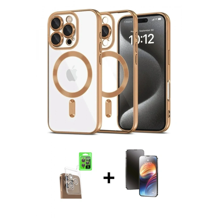 MARSİLYAN™- iPhone 16 Pro Max Kılıf Nova Işık Özel Seri - Siyah 3D Antistatik Mat Seramik Nano Ekran Koruyucu + Raze Metal Kamera Lens - CLTM