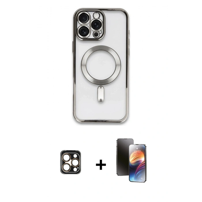 MARSİLYAN™- iPhone 16 Pro Max Kılıf Nova Işık Özel Seri - Siyah 3D Antistatik Mat Seramik Nano Ekran Koruyucu + PVD Metal Kamera Lens - GD