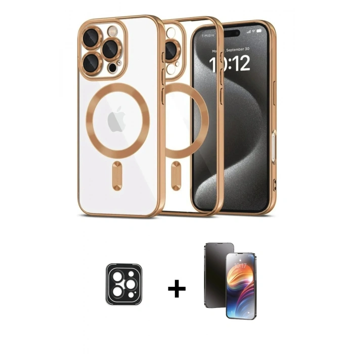 MARSİLYAN™- iPhone 16 Pro Max Kılıf Nova Işık Özel Seri - Siyah 3D Antistatik Mat Seramik Nano Ekran Koruyucu + Siyah PVD Metal Kamera Lens