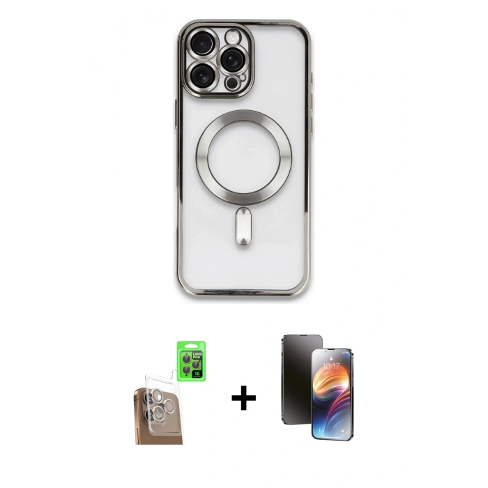MARSİLYAN™- iPhone 16 Pro Max Kılıf Nova Işık Özel Seri - Siyah 3D Antistatik Mat Seramik Nano Ekran Koruyucu + Raze Metal Kamera Lens - CLTM