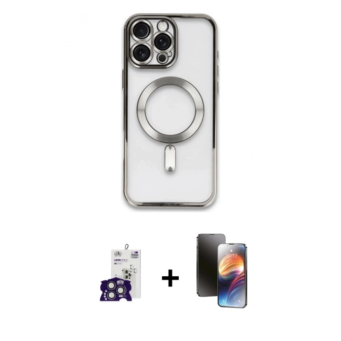 MARSİLYAN™- iPhone 16 Pro Max Kılıf Nova Işık Özel Seri - Siyah 3D Antistatik Mat Seramik Nano Ekran Koruyucu + Bilvis Titan Kamera Lens - TMGI