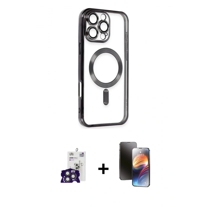 MARSİLYAN™- iPhone 16 Pro Max Kılıf Nova Işık Özel Seri - Siyah 3D Antistatik Mat Seramik Nano Ekran Koruyucu + Bilvis Titan Kamera Lens - TMGI