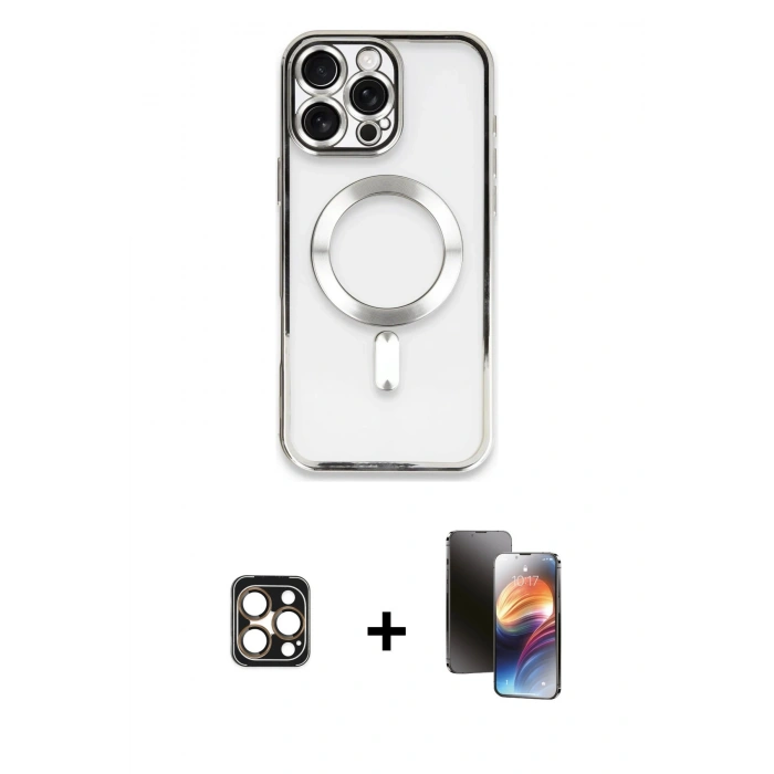 MARSİLYAN™- iPhone 16 Pro Max Kılıf Nova Işık Özel Seri - Siyah 3D Antistatik Mat Seramik Nano Ekran Koruyucu + PVD Metal Kamera Lens - GD