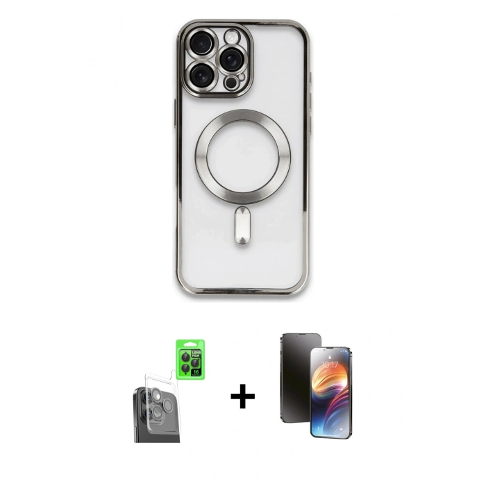 MARSİLYAN™- iPhone 16 Pro Max Kılıf Nova Işık Özel Seri - Siyah 3D Antistatik Mat Seramik Nano Ekran Koruyucu + Raze Metal Kamera Lens - SH