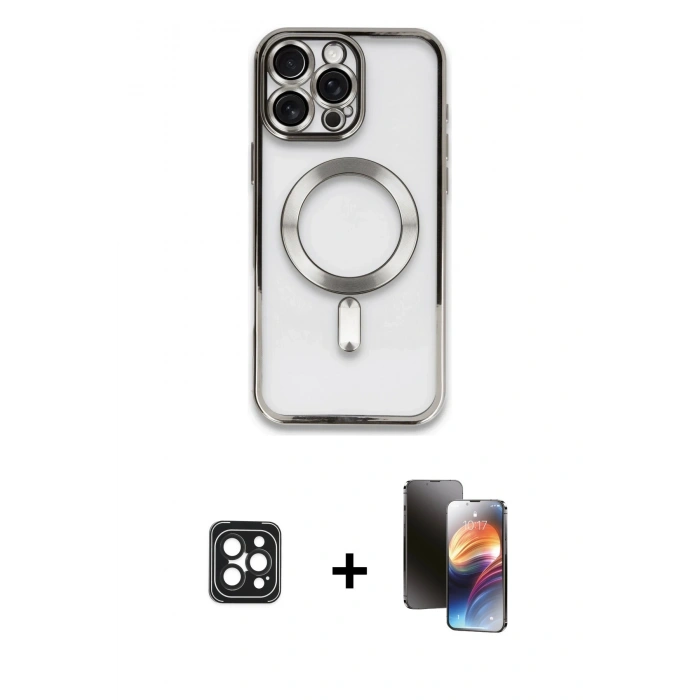 MARSİLYAN™- iPhone 16 Pro Max Kılıf Nova Işık Özel Seri - Siyah 3D Antistatik Mat Seramik Nano Ekran Koruyucu + Siyah PVD Metal Kamera Lens