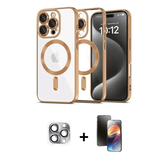 MARSİLYAN™- iPhone 16 Pro Max Kılıf Nova Işık Özel Seri - Siyah 3D Antistatik Mat Seramik Nano Ekran Koruyucu + Pers Alüminyum Kamera Lens - GI