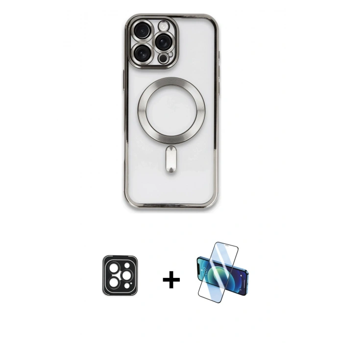 MARSİLYAN™- iPhone 16 Pro Max Kılıf Nova Işık Özel Seri - Siyah 3D Antistatik Seramik Nano Ekran Koruyucu + PVD Metal Kamera Lens - SH