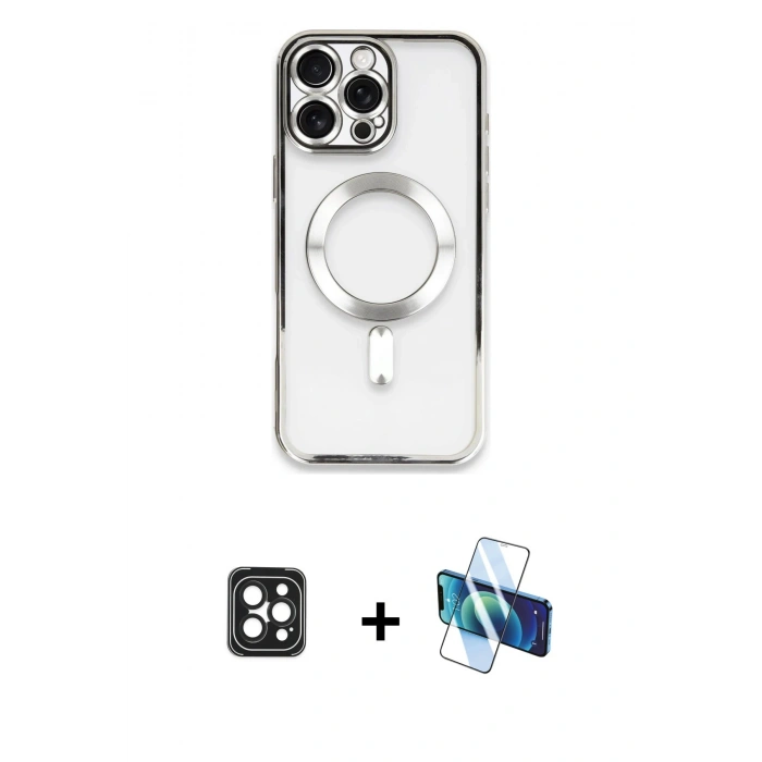 MARSİLYAN™- iPhone 16 Pro Max Kılıf Nova Işık Özel Seri - Siyah 3D Antistatik Seramik Nano Ekran Koruyucu + PVD Metal Kamera Lens - SH