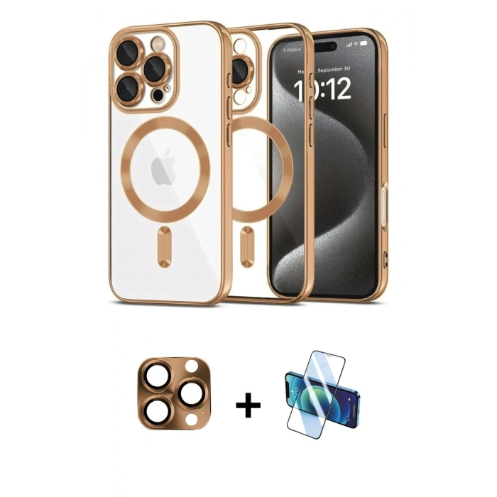 MARSİLYAN™- iPhone 16 Pro Max Kılıf Nova Işık Özel Seri - Siyah 3D Antistatik Seramik Nano Ekran Koruyucu + Pers Alüminyum Kamera Lens - CLTM