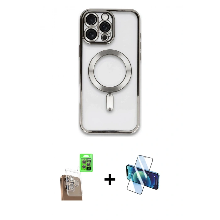 MARSİLYAN™- iPhone 16 Pro Max Kılıf Nova Işık Özel Seri - Siyah 3D Antistatik Seramik Nano Ekran Koruyucu + Raze Metal Kamera Lens - CLTM